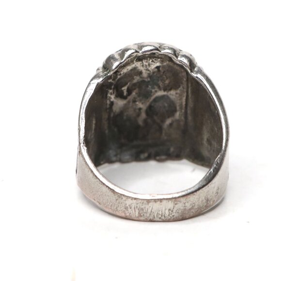 Dragon Shield Men's Antique Silver Tone Ring Square Retro Asian Chunky Jewelry - Picture 4 of 7